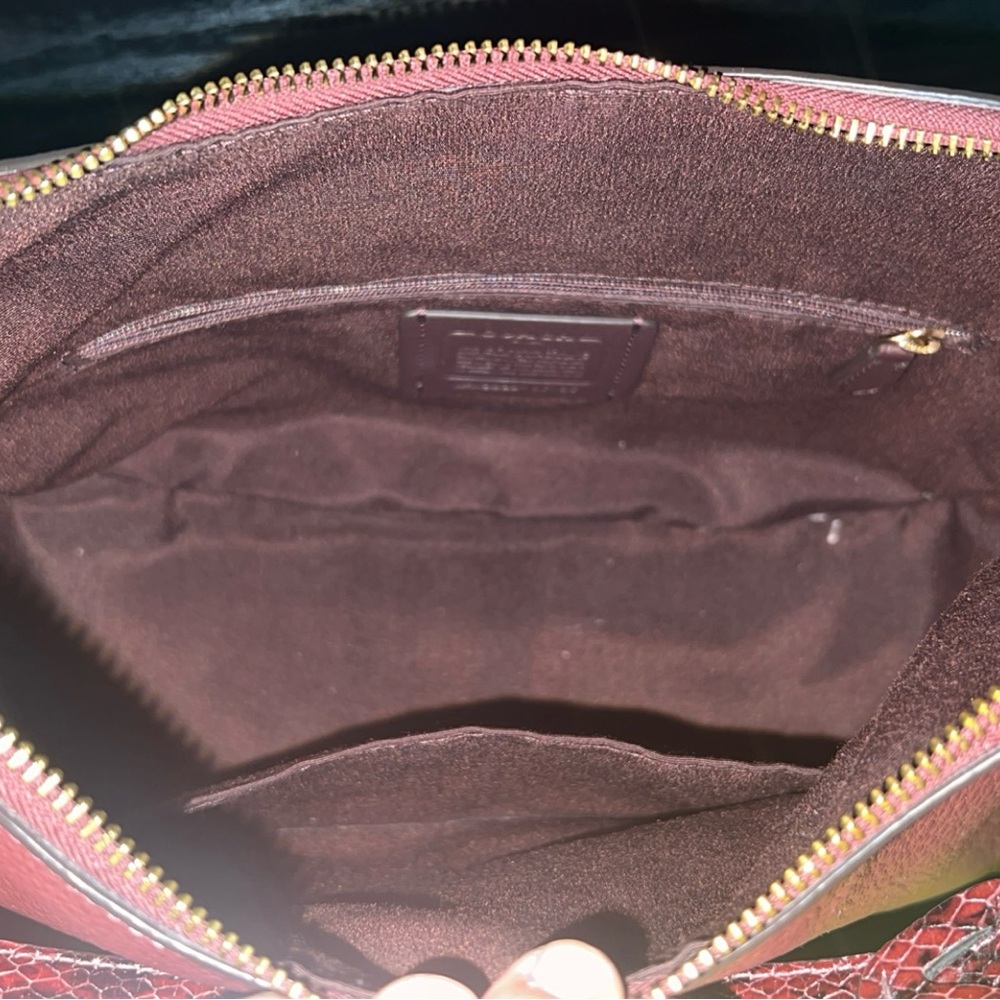 Coach Jules Burgundy Snake Print Leather Hobo Bag - Picture 10 of 14